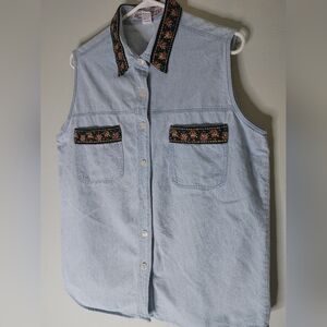 Vintage Country Legends floral collar denim buttondown shirt